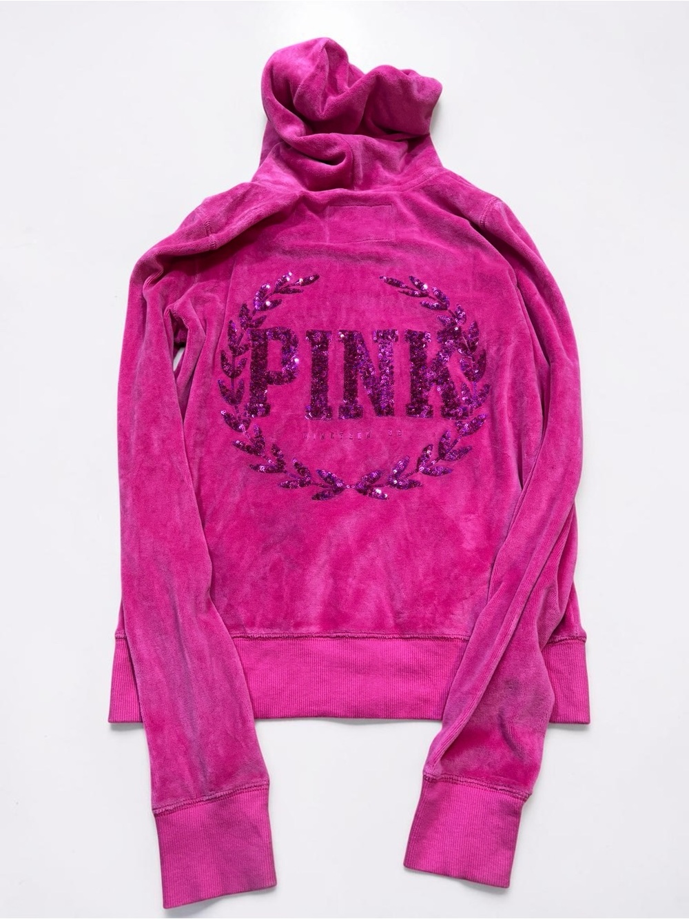 Victoria’s Secret PINK 2010s Hot Pink Velour Sequin Zip Hoodie McBling S